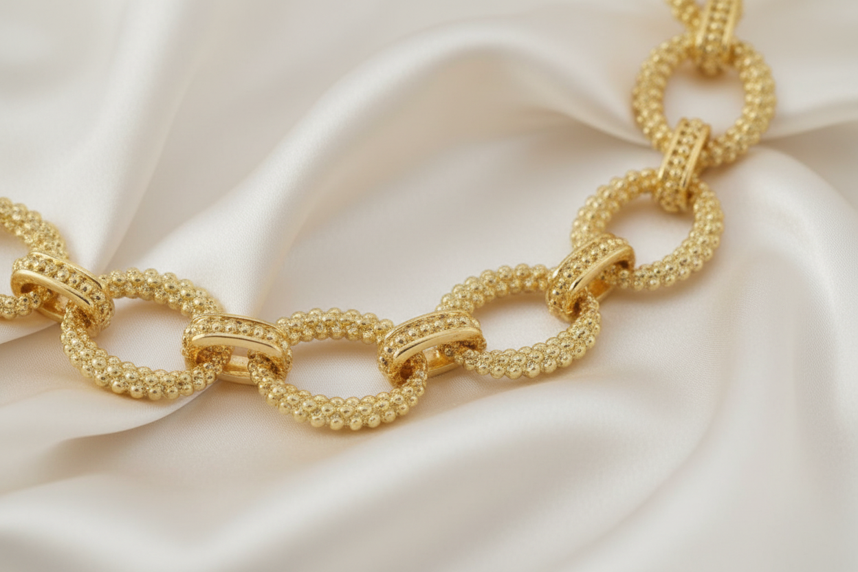 Montecito Gold Link Necklace & Vermeil Floral Stud Earring Set - Coastal Luxury Jewelry