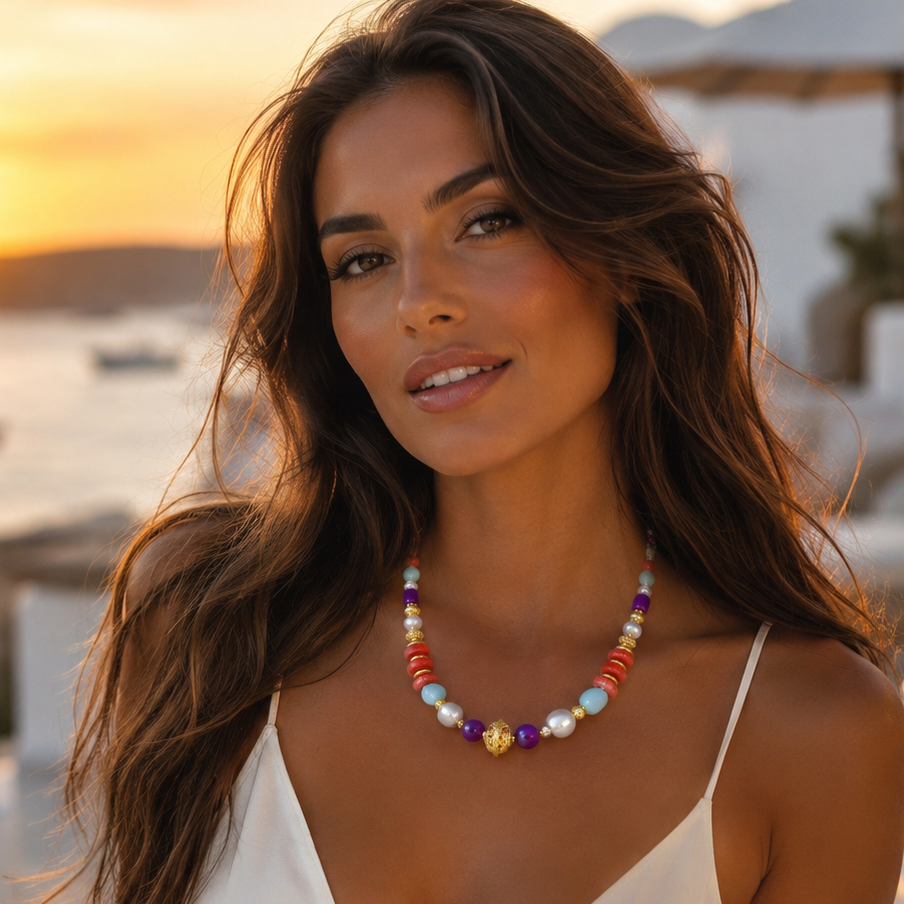 One-of-a-Kind Ibiza Riviera Opal, Coral & Baroque Pearl Statement Necklace