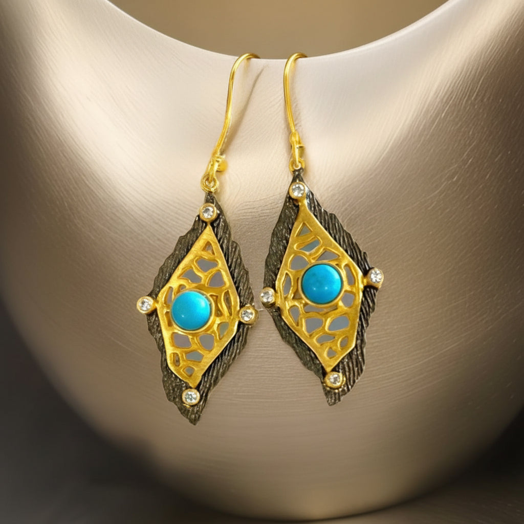 Capri Noir Turquoise Filigree Vermeil Statement Earrings