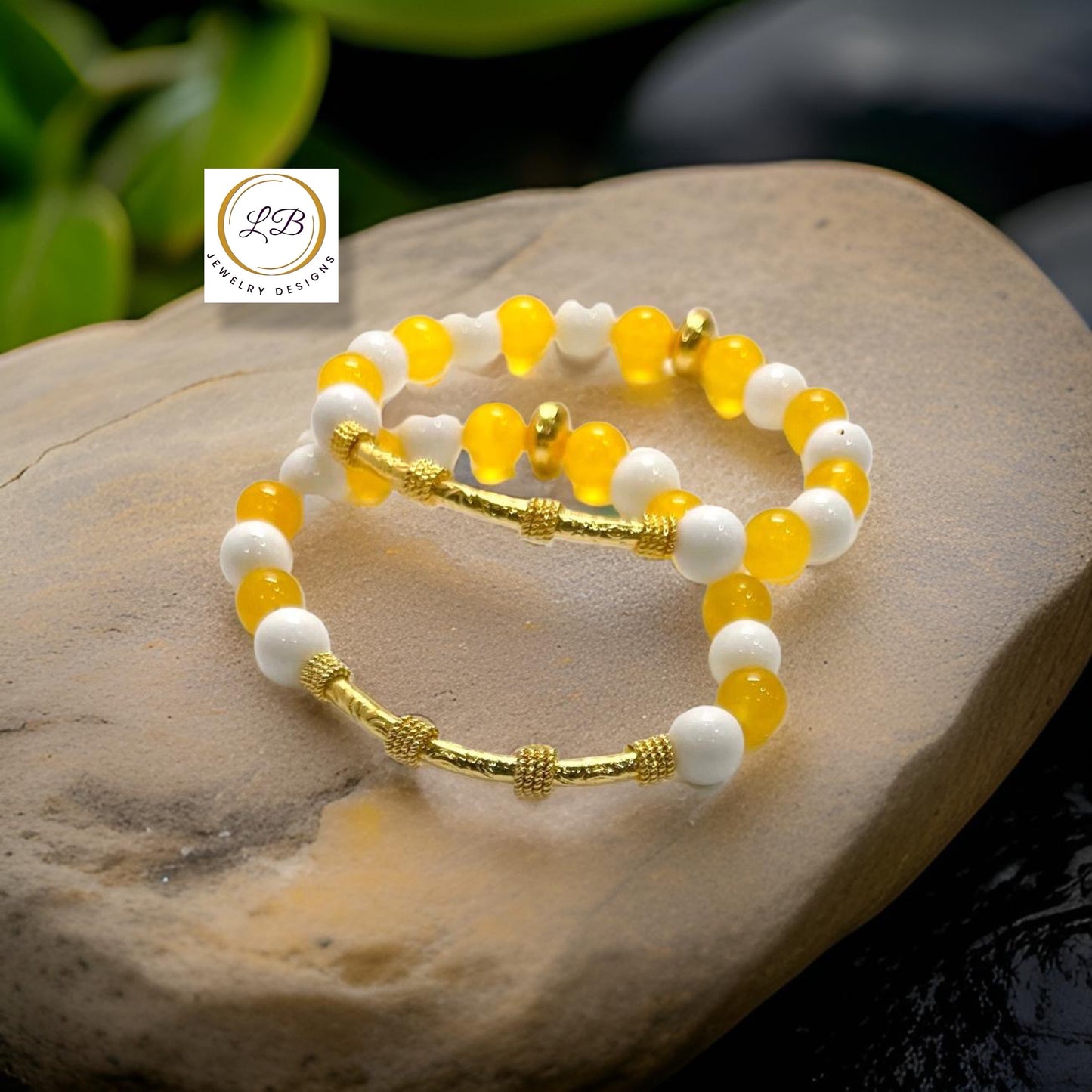 Lemon Quartz & White Alabaster Gold Bali Bracelet