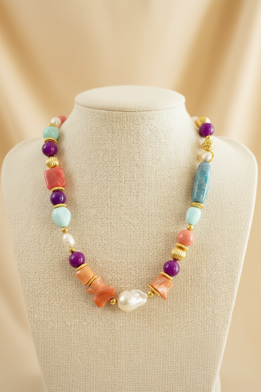 Ibiza Riviera Baroque Pearl & Coral Statement
One-of-a-Kind Necklace