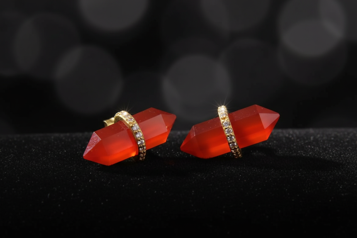 Carnelian Pencil-Cut Gemstone Stud Earrings