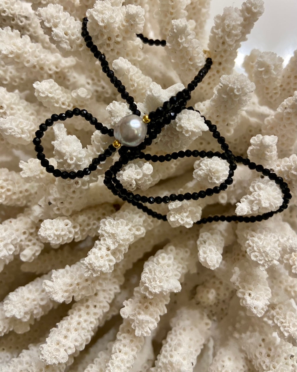 Black Spinel Gemstone Pearl Drop Necklace 18"