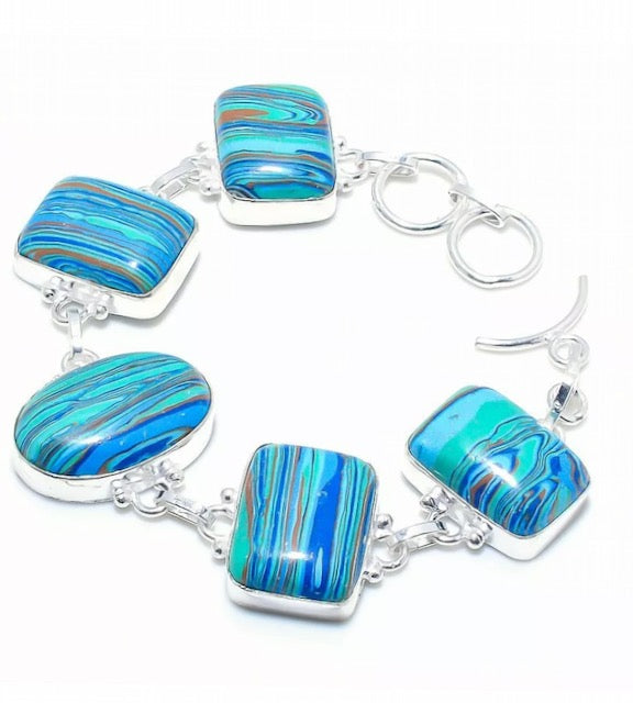 Capri Rainbow Calsilica Sterling Silver Statement Bracelet | Coastal Luxury Gemstone Bracelet