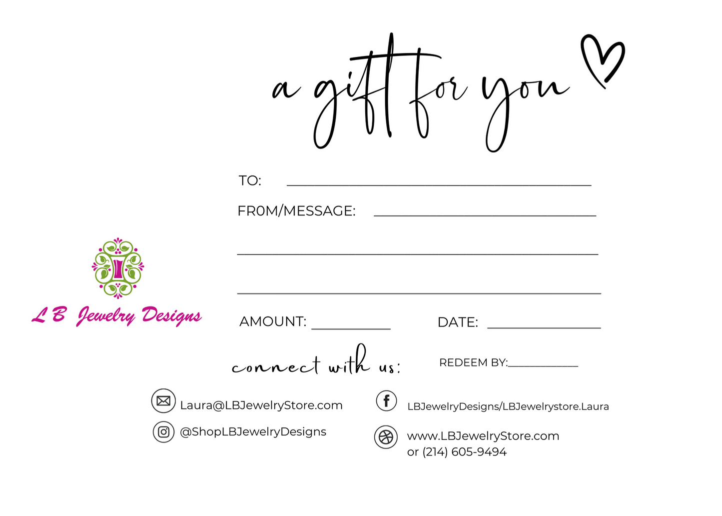 Gift Certificate for LB Jewelry Designs