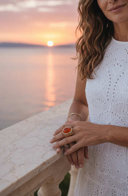 Capri Carnelian Pavé Adjustable Statement Ring | Gold Resort Cocktail Ring