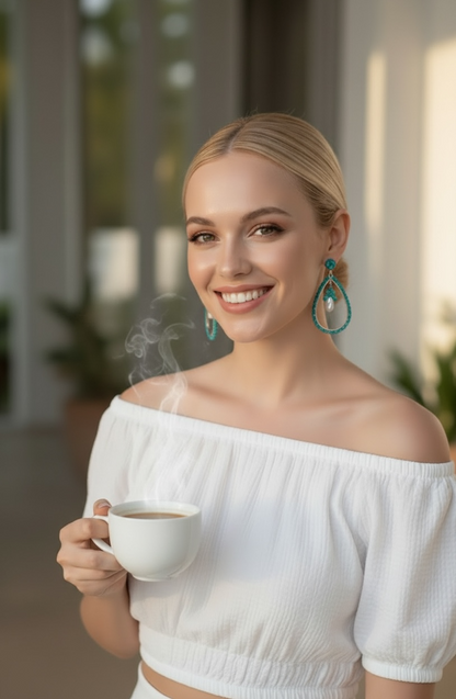 Capri Blue Apatite & Coin Pearl Statement Hoop Earrings
