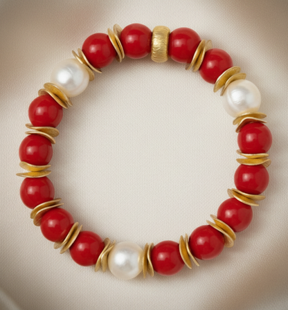 Capri Rosso Coral & Pearl Jewelry Set - Luxury Resort Necklace, Earrings & Bracelet