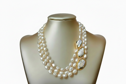 Capri Keshi Pearl Triple-Strand Statement Necklace – Baroque Freshwater Pearl & Gold Vermeil Luxury Resort Jewelry
