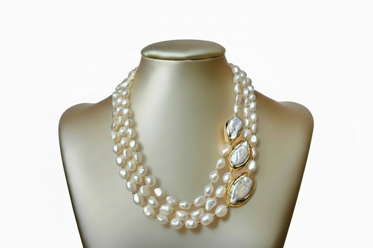 Capri Keshi Pearl Triple-Strand Statement Necklace – Baroque Freshwater Pearl & Gold Vermeil Luxury Resort Jewelry