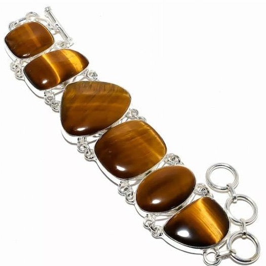 Montecito Tiger’s Eye Sterling Silver Jewelry Set – One of a Kind Tiger’s Eye Bracelet & Stud Earrings