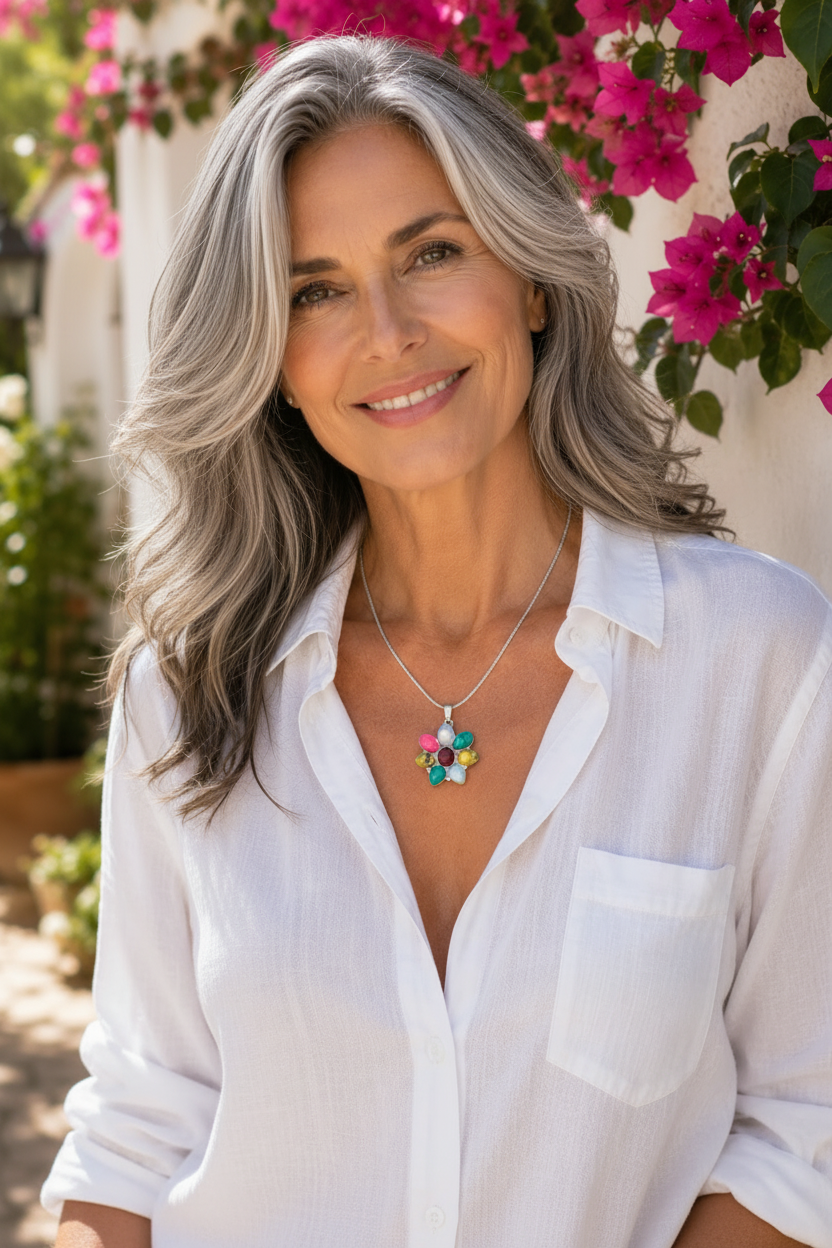 Montecito Riviera Blossom Pendant Necklace – Sterling Silver Multi-Gemstone Statement Necklace