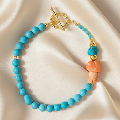 Capri Asymmetrical Turquoise & Coral Statement Necklace: Luxury Resort Jewelry - One-of-a-Kind