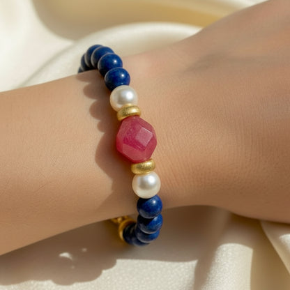 Pink Sapphire, Lapis & Pearl One-of-a-Kind Bracelet | Capri Collection