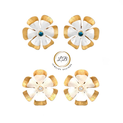 22k Gold and Silver Statement Earrings with Topaz Accent 1”