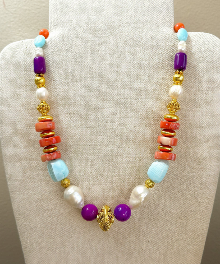 One-of-a-Kind Ibiza Riviera Opal, Coral & Baroque Pearl Statement Necklace