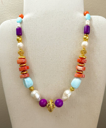 One-of-a-Kind Ibiza Riviera Opal, Coral & Baroque Pearl Statement Necklace