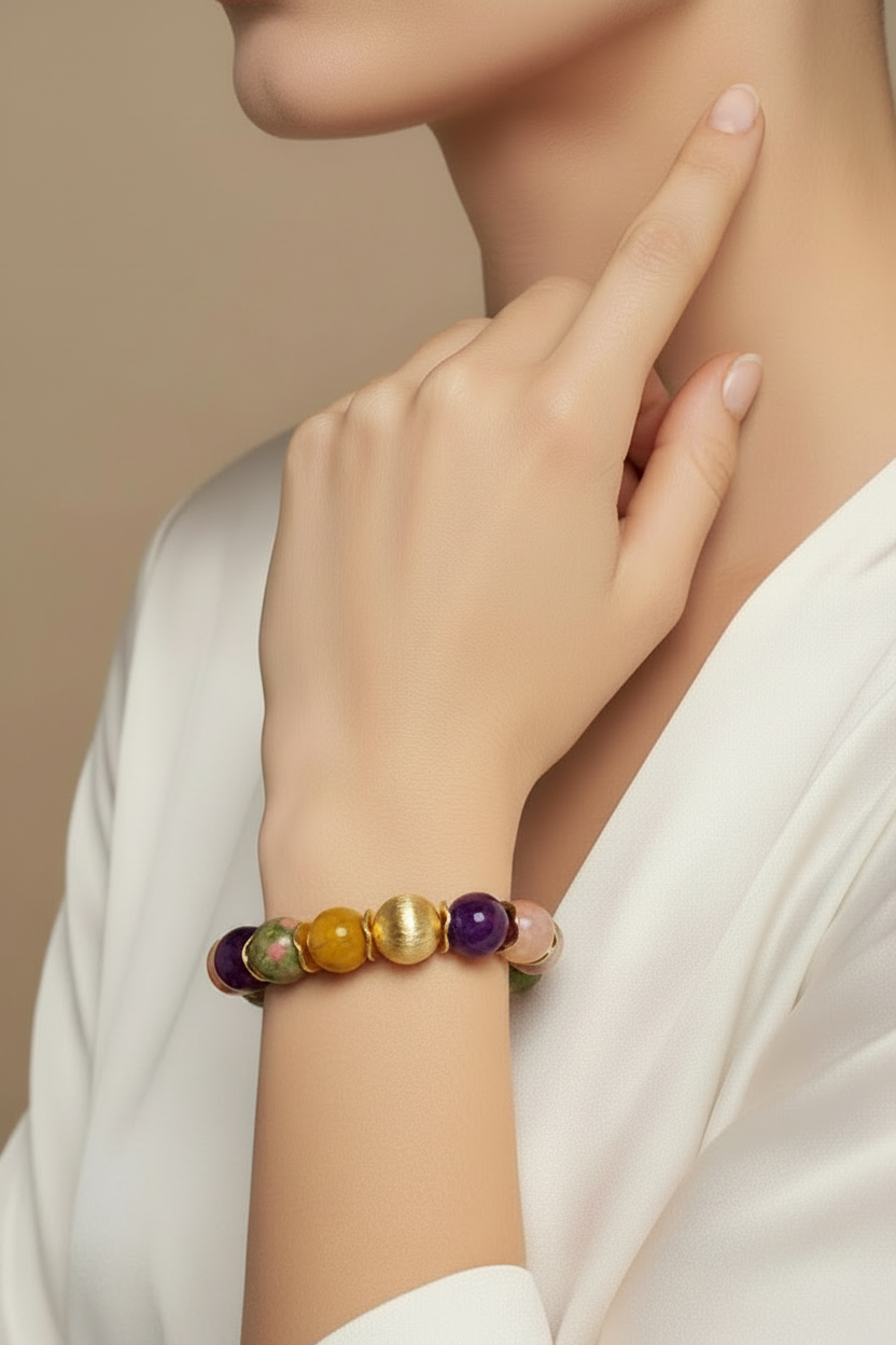 Montecito Riviera Gemstone & Gold Vermeil Statement Bracelet | Limited Edition Coastal Luxury