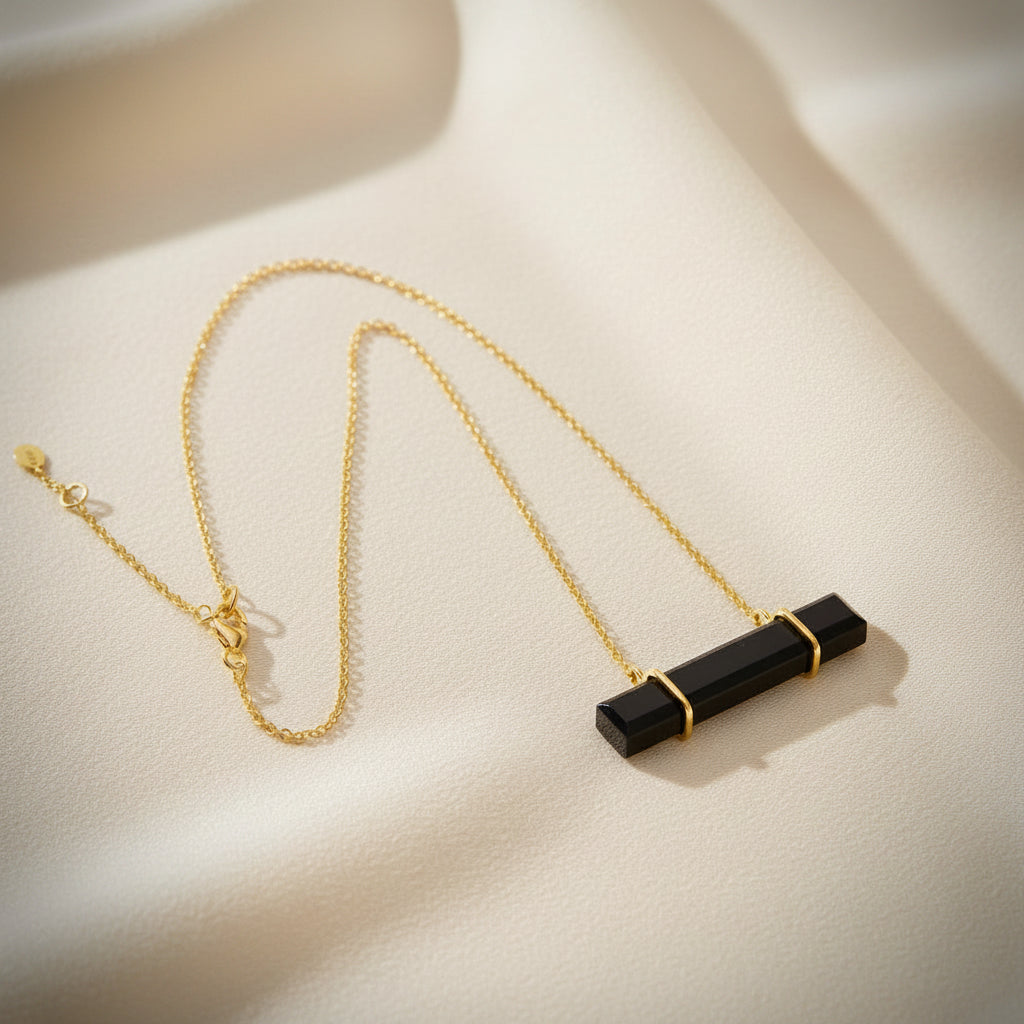 Capri Noir Black Onyx Baguette Necklace – 24k Gold Filled Modern Coastal Pendant Necklace