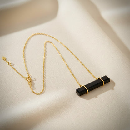 Capri Noir Black Onyx Baguette Necklace – 24k Gold Filled Modern Coastal Pendant Necklace