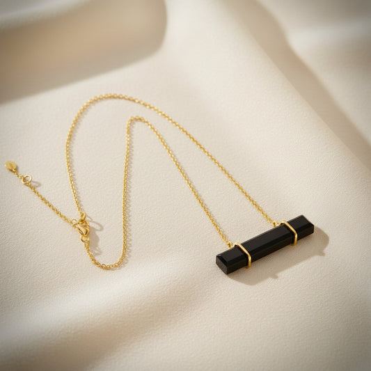 Capri Noir Black Onyx Baguette Necklace – 24k Gold Filled Modern Coastal Pendant Necklace