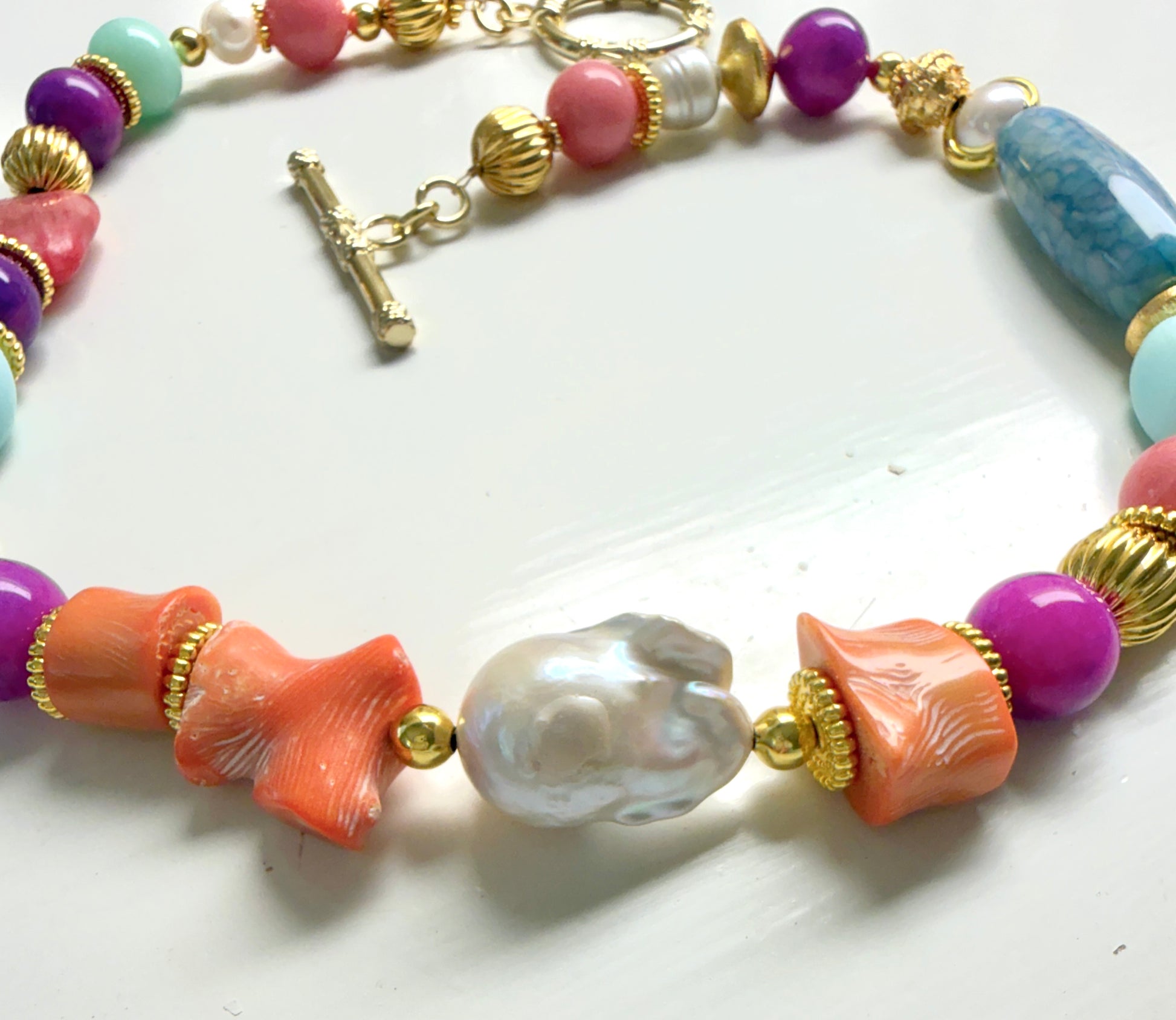 Ibiza Riviera Baroque Pearl & Coral Statement
One-of-a-Kind Necklace