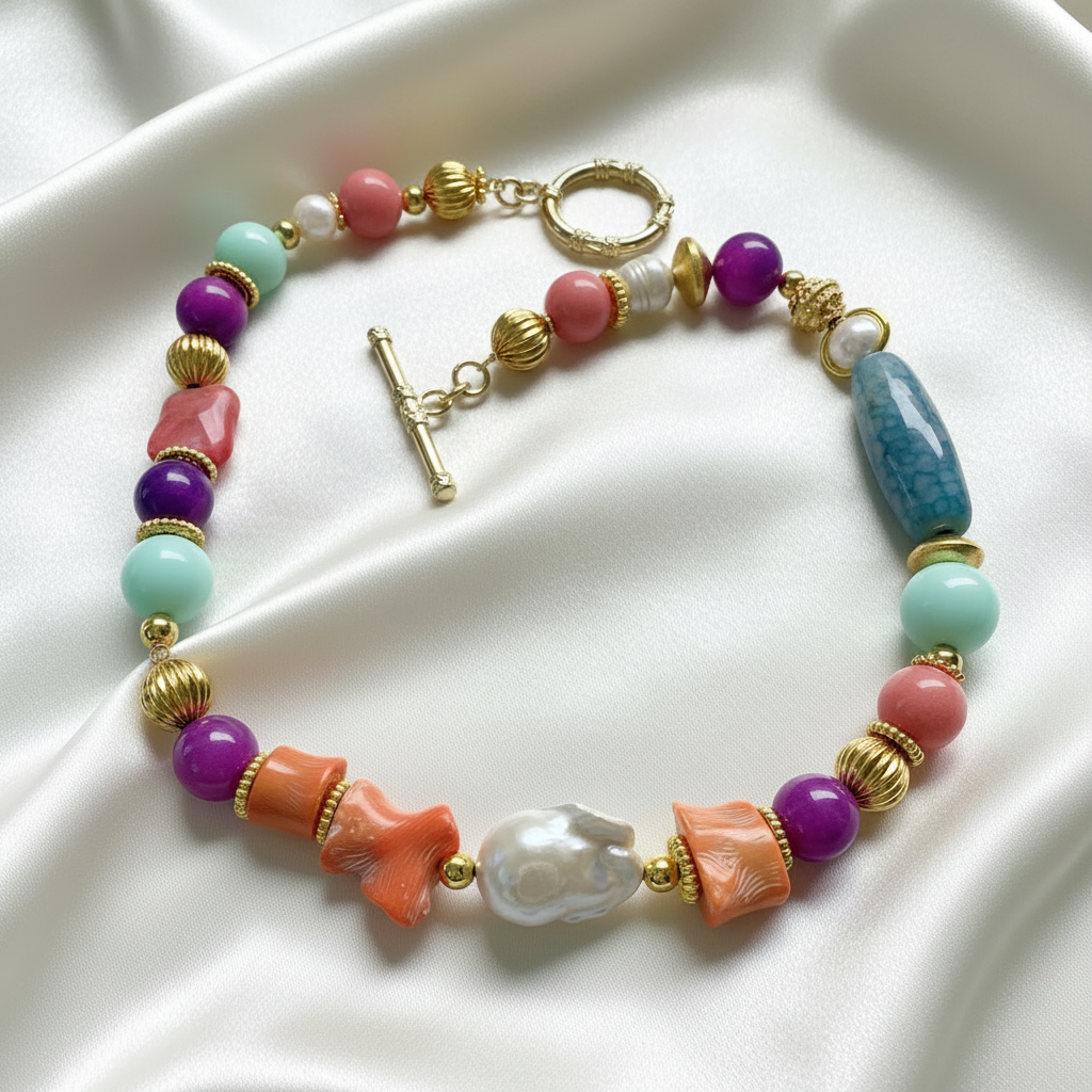 Ibiza Riviera Baroque Pearl & Coral Statement
One-of-a-Kind Necklace
