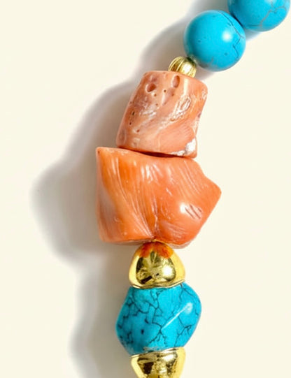 Capri Asymmetrical Turquoise & Coral Statement Necklace: Luxury Resort Jewelry - One-of-a-Kind