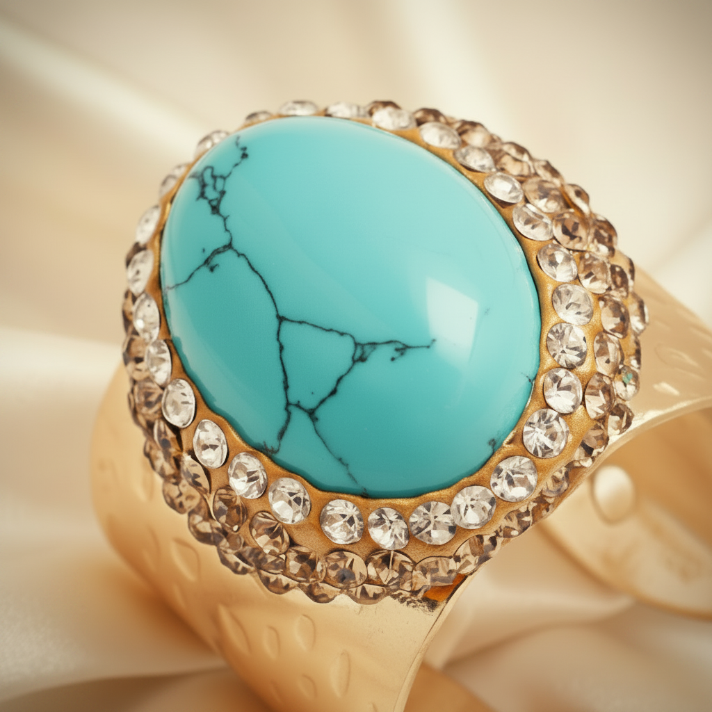 Capri Sleeping Beauty Turquoise Pavé Halo Statement Ring