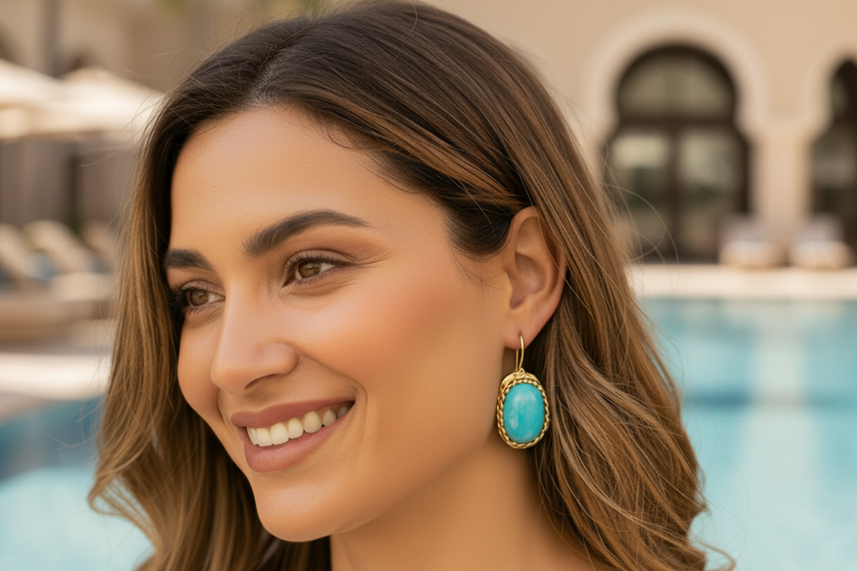 Capri Sleeping Beauty Turquoise Oval Vermeil Drop Earrings