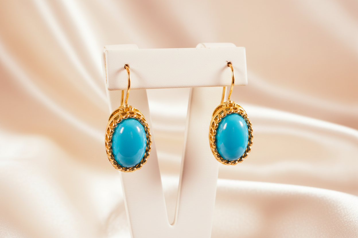 Capri Sleeping Beauty Turquoise Oval Vermeil Drop Earrings