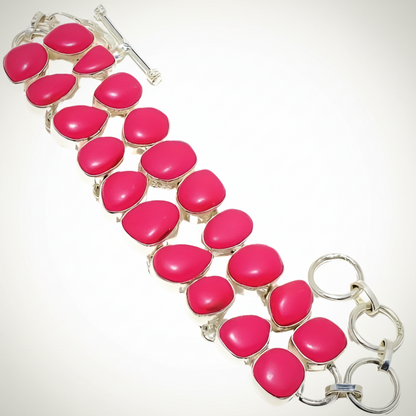 Capri Pink Coral Sterling Silver Statement Bracelet | Magenta Coral Resort Bracelet