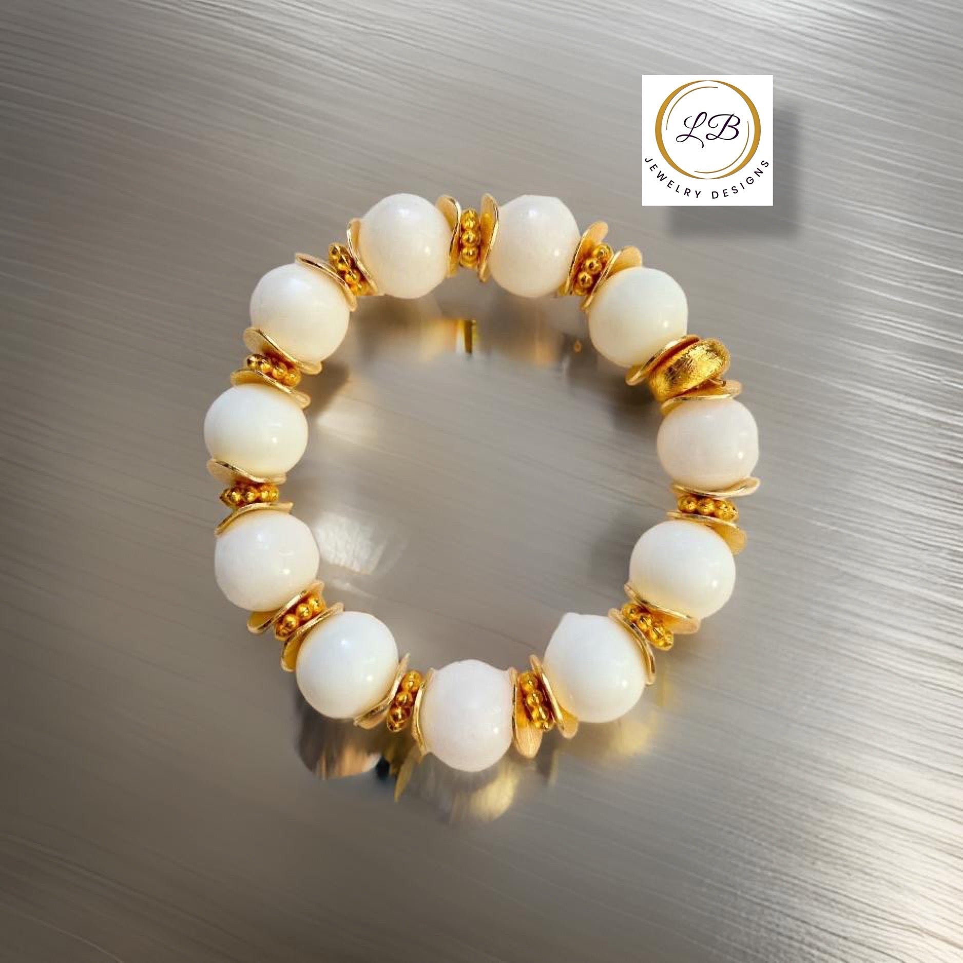 White Alabaster & 18k Gold Vermeil Bracelet