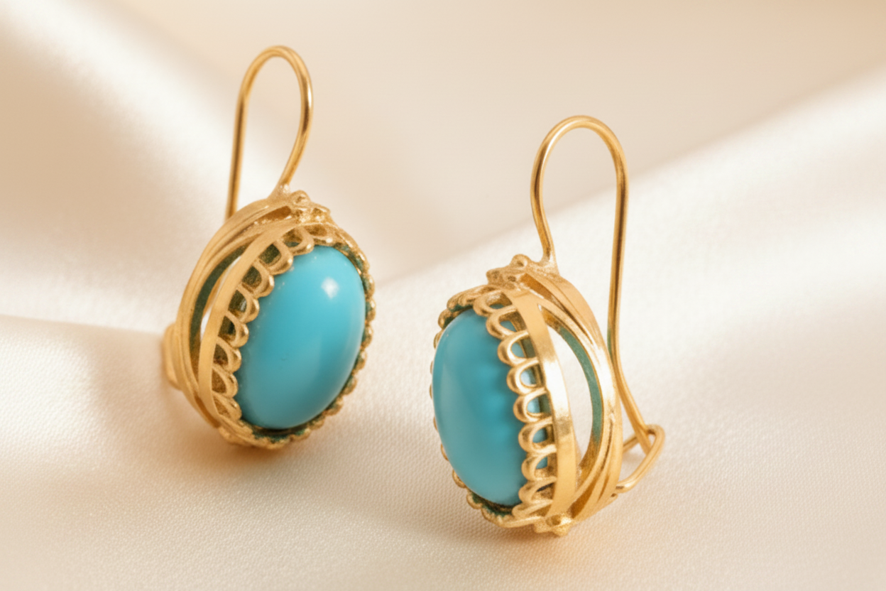 Capri Sleeping Beauty Turquoise Oval Vermeil Drop Earrings