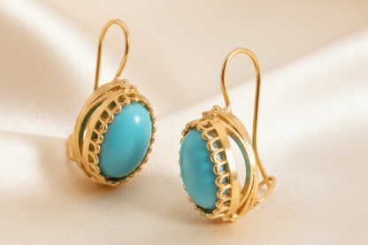 Capri Sleeping Beauty Turquoise Oval Vermeil Drop Earrings
