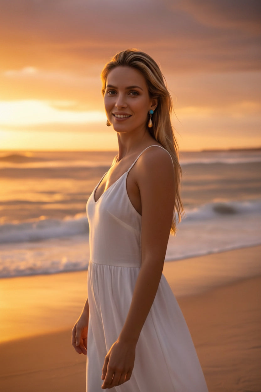 Capri Turquoise & Brushed Gold Vermeil Drop Earrings | Coastal Luxury Statement Earrings