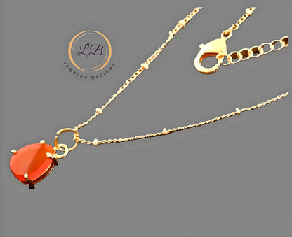 Petite Orange Gemstone Gold Pendant Necklace