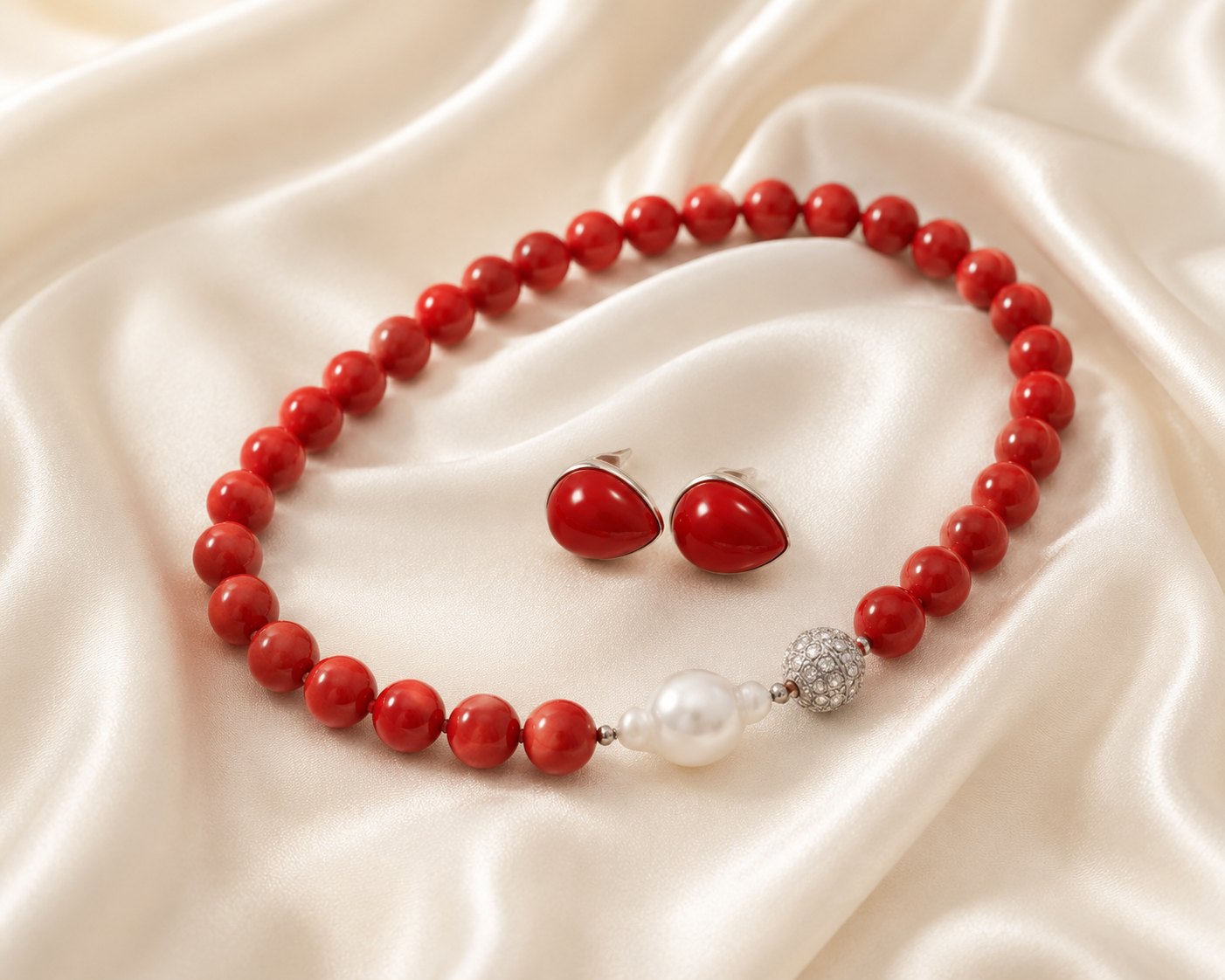 Capri Coral & Baroque Pearl Statement Necklace & Earring Set | Limited Edition Coastal Luxury