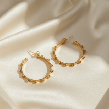 Capri 18k Gold Dotted Hoops: Lightweight Statement Hoops - Luxury Resort Jewelry