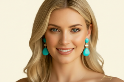 Capri Turquoise & Pavé Teardrop Statement Earrings