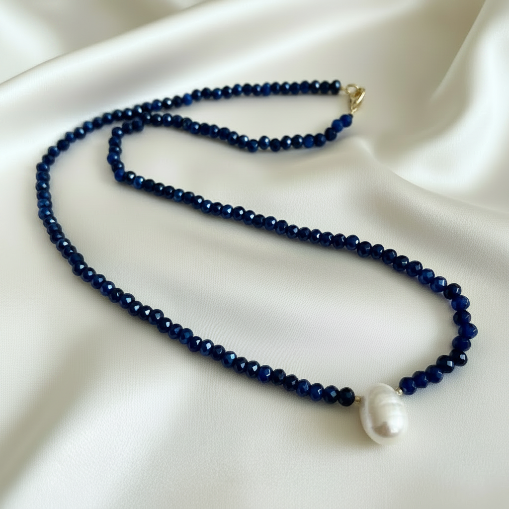 Capri Cobalt Blue Spinel & Freshwater Pearl Necklace – Coastal Luxury Gemstone Necklace