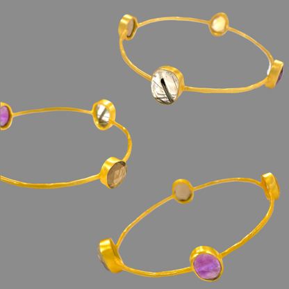 Gold Multi-Gemstone Bangle Bracelet 7.5"