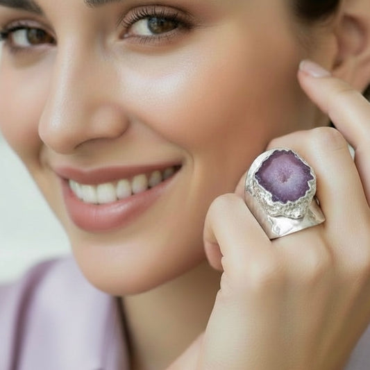 Montecito Purple Solar Geode Sterling Silver Statement Ring | One of a Kind