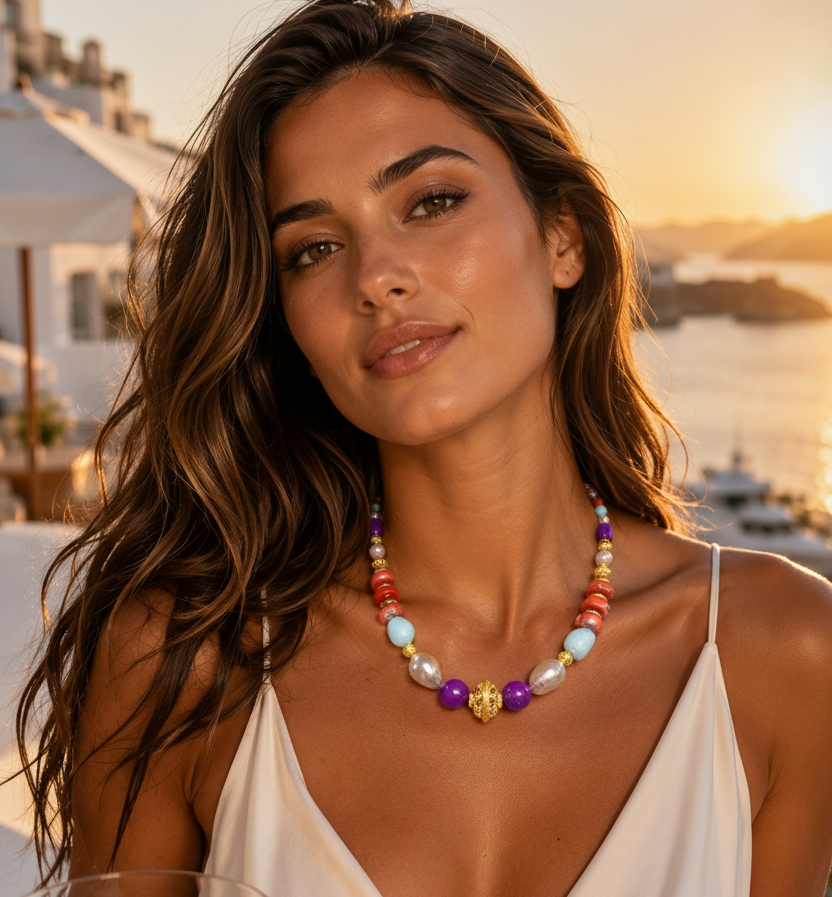 One-of-a-Kind Ibiza Riviera Opal, Coral & Baroque Pearl Statement Necklace