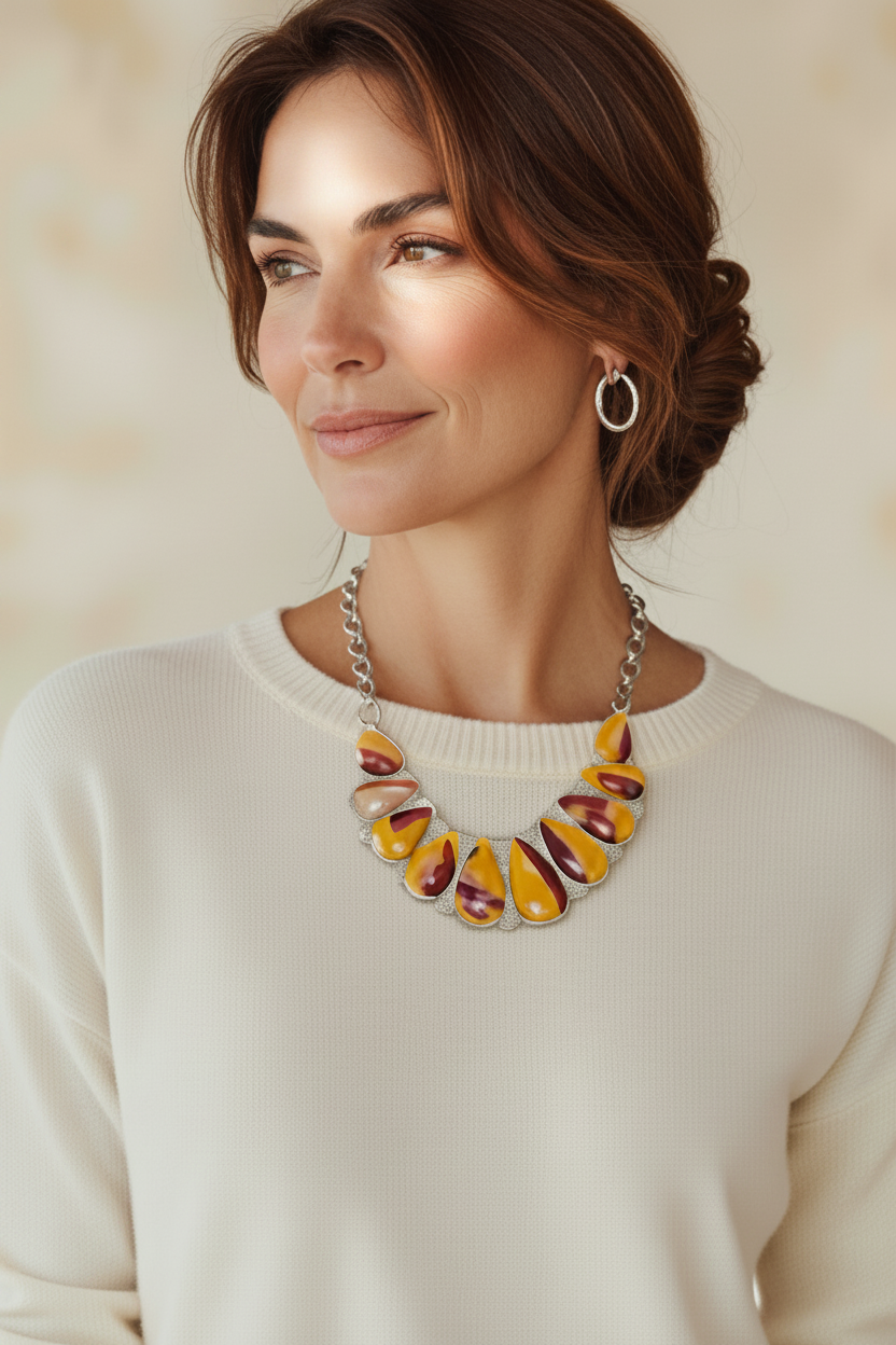 Montecito Mookaite Jasper Statement Necklace | One-of-a-Kind Fall Luxury Jewelry