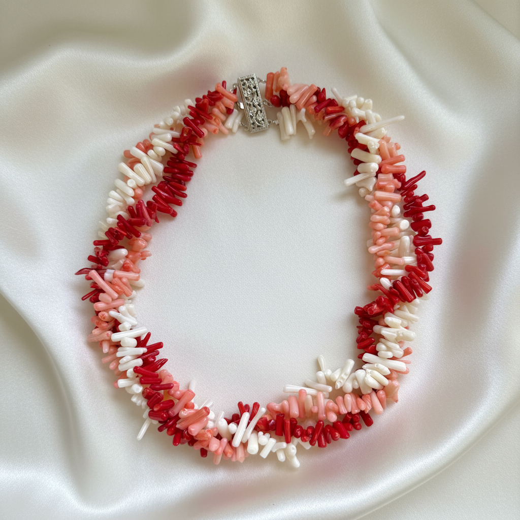 Capri Rosso Coral & Ivory Branch Statement Necklace with Coordinating Bracelet