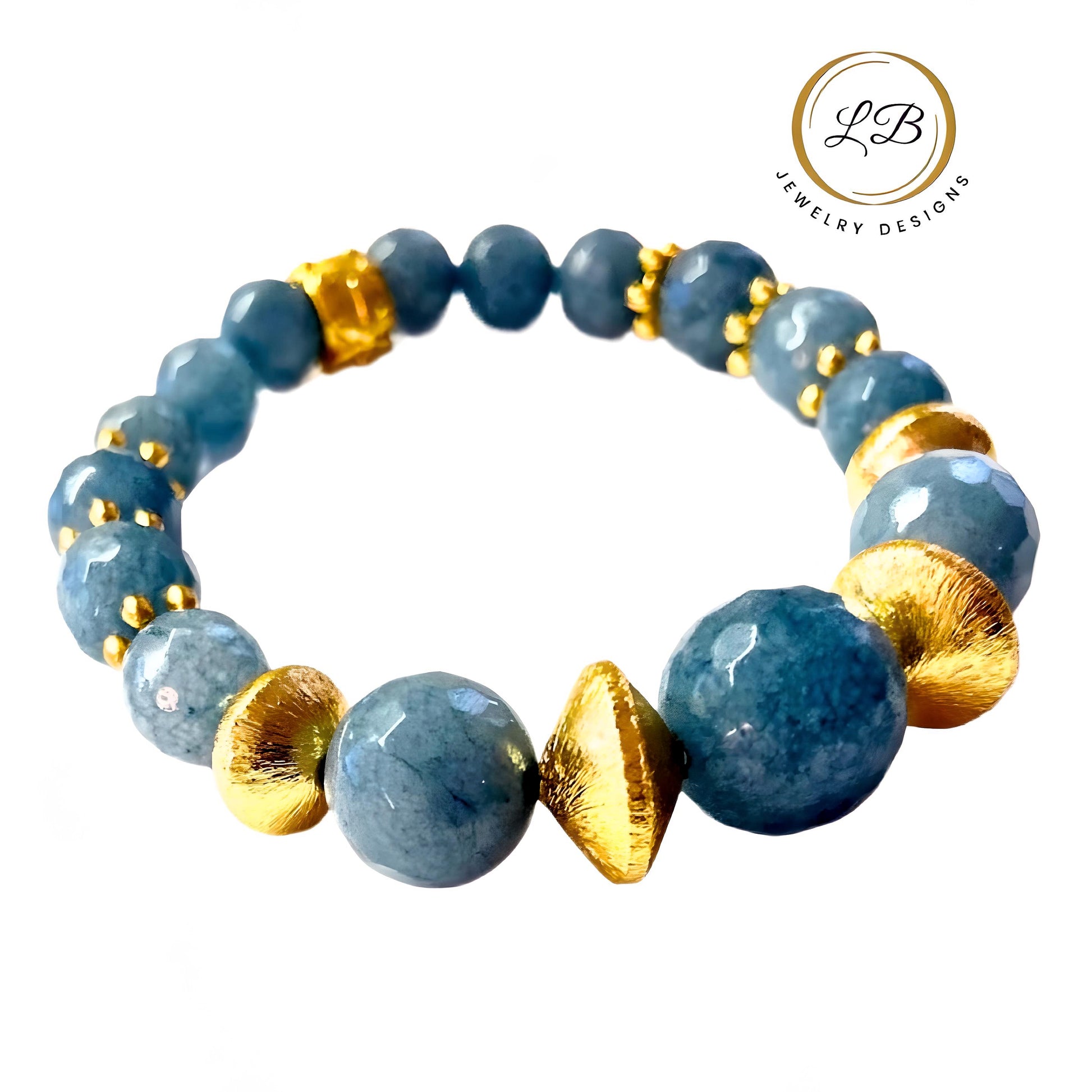 Blue Apatite Gemstone 22k Brushed Gold Vermeil Bracelet