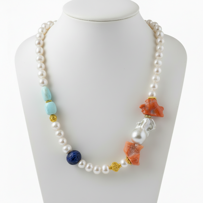 Capri Coral, Baroque Pearl, Opal & Lapis Lazuli Resort Statement Necklace