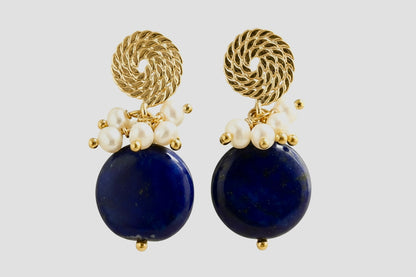 Lapis Lazuli & Freshwater Pearl Drop Earrings - 18k Gold Plate