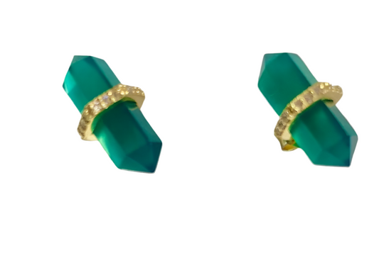 Green Onyx Pencil-Cut Gemstone Stud Earrings